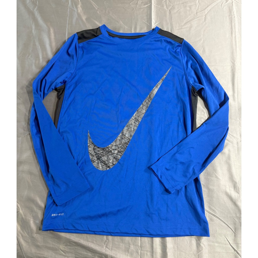 Nike Boys XL Dri-FIT Blue Long Sleeve Training Shirt Swoosh Graphic 816345-480